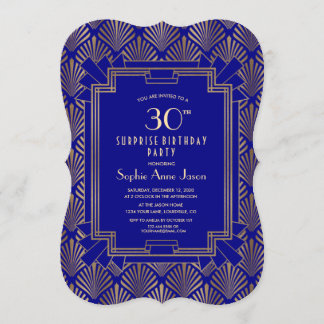 Gold Navy Blue Great Gatsby Art Deco Geburtstag Einladung