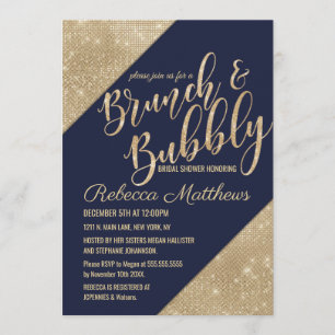 Gold Navy Blue Imitats Glitzer Sequel Brunch Bubbl Einladung