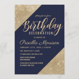 Gold Navy Blue Imitats Glitzer Sequin Birthday Einladung