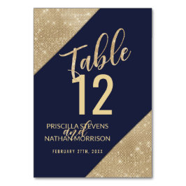 Gold Navy Blue Imitats Glitzer Sequin Tischnummer