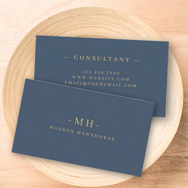 Gold Navy Blue Minimalistisch Elegant Monogram Ini Visitenkarte (Von Creator hochgeladen)
