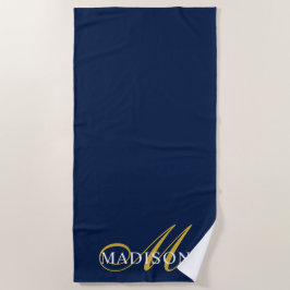 Gold Navy Blue Mit Monogramm Beach Handtuch