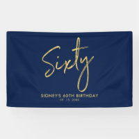 Gold Navy Blue Modern 60. Geburtstagsparty Banner