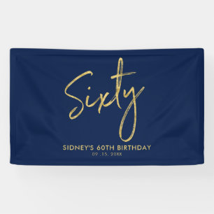 Gold Navy Blue Modern 60. Geburtstagsparty Banner