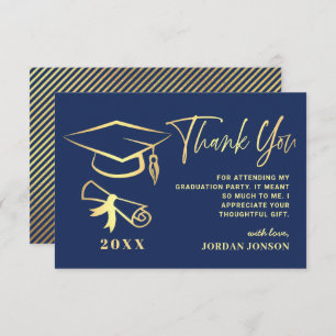 Gold Navy Blue Modern Graduation Party Dankeskarte
