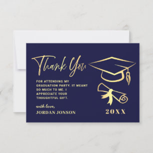 Gold Navy Blue Modern Graduation Party Dankeskarte