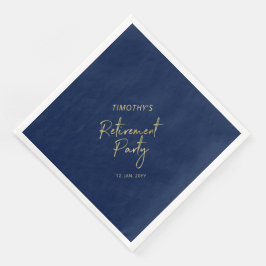Gold & Navy Blue Modern Retirement Party Serviette