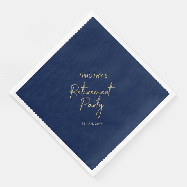 Gold & Navy Blue Modern Retirement Party Serviette (Ecke)