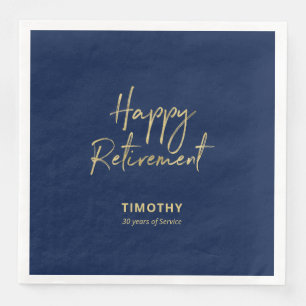 Gold & Navy Blue Modern Retirement Party Serviette