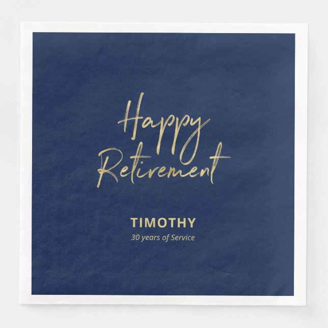 Gold & Navy Blue Modern Retirement Party Serviette (Vorderseite)