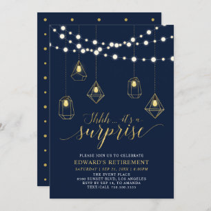 Gold & Navy Blue Modern Surprise Retirement Party Einladung