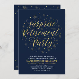 Gold & Navy Blue Modern Surprise Retirement Party Einladung