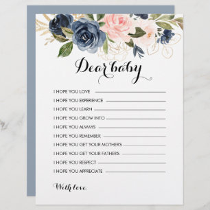 Gold Navy Blue Pink Floral Wünsche für Baby