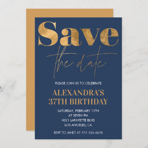 Gold Navy Blue Save the Date 37. Geburtstag Einladung