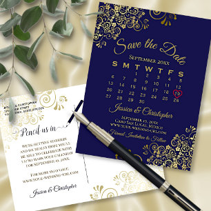 Gold & Navy Blue Wedding speichern Sie den Datumsk Ankündigungspostkarte