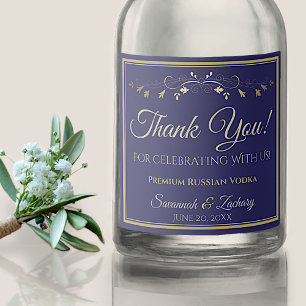 Gold & Navy Blue Wedding Vielen Dank Alkoholflaschenetikett