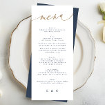 Gold Navy Blue White Simple Classic Wedding Menükarte<br><div class="desc">*Keine echte Folie *Teil einer Sammlung</div>