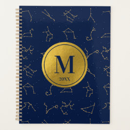 Gold & Navy Blue Zodiac Constellations Monogram Planer