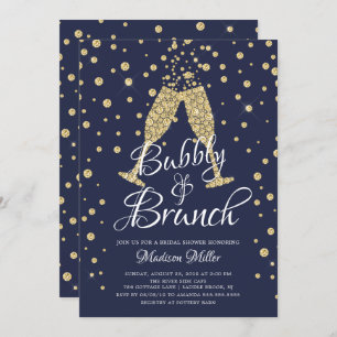 Gold & Navy Bubbly & Brunch Brautparty Einladung