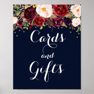 Gold Navy Burgundy Blumenkarten und Geschenke Hoch Poster