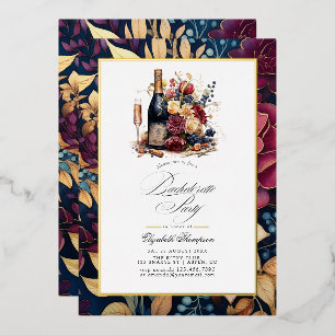 Gold, Navy & Burgundy Weinverkostung Junggesellinn Folieneinladung
