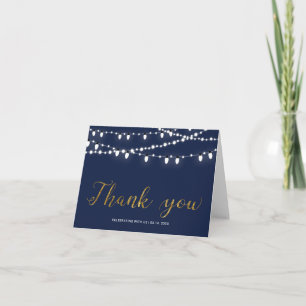 Gold & Navy Chic Party-Dankeschön mit Lichterket Dankeskarte