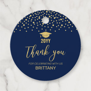 Gold Navy Confetti 2022 Graduation Party Thank you Geschenkanhänger