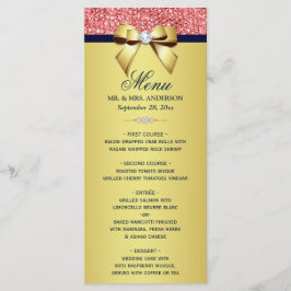 Gold Navy Coral Sequins Diamonds Bow Wedding Menu Menükarte