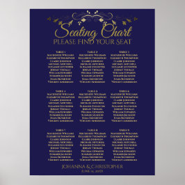 Gold & Navy Einfache 9 Table Seating Chart Poster