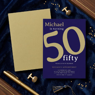 Gold Navy Elegant Moderner Mann 50 Geburtstag  Einladung