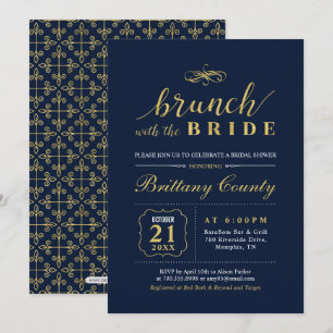 Gold & Navy Elegante Hochzeits-Braut-Brunch-Part Einladung