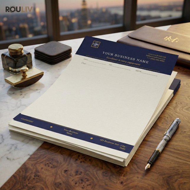 Gold Navy Executive Briefkopf | Luxusgeschäft (Gold Navy Executive Letterhead | Luxury Business Stationery)