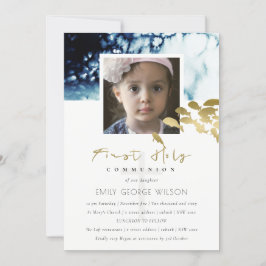 GOLD NAVY FISH FOTO ERSTE HOLD COMMUNION INVITE DANKESKARTE