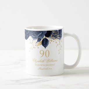 Gold Navy Florale Rose 90. Geburtstag Kaffeetasse
