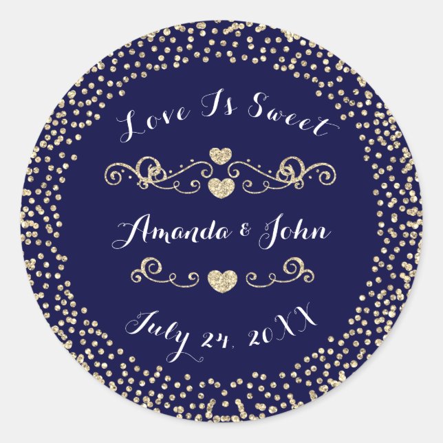 Gold Navy Glitzer Save the Date Liebe ist süß Runder Aufkleber (Vorderseite)