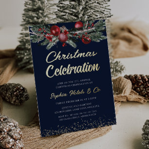 Gold Navy Jährliche Weihnachtsfeier Gold Folieneinladung
