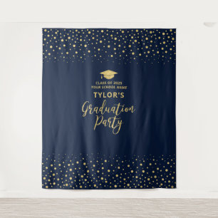 Gold & Navy Konfetti Abschlussfeier Hintergrund Wandteppich