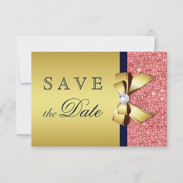 Gold Navy Korallensequenzen Diamonds Bow Save the  Save The Date (Vorderseite)