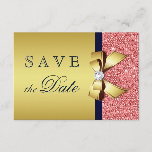 Gold Navy Korallensequenzen Diamonds Bow Save the  Save The Date (Vorderseite)