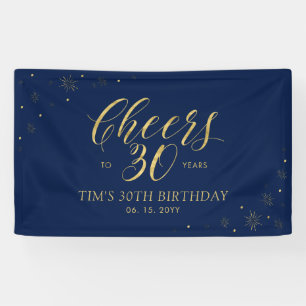 Gold & Navy Modern Cheers 30. Geburtstag Party Banner