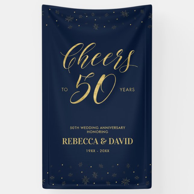 Gold & Navy Moderne 50 Jahre Hochzeit Banner (Vertikal)