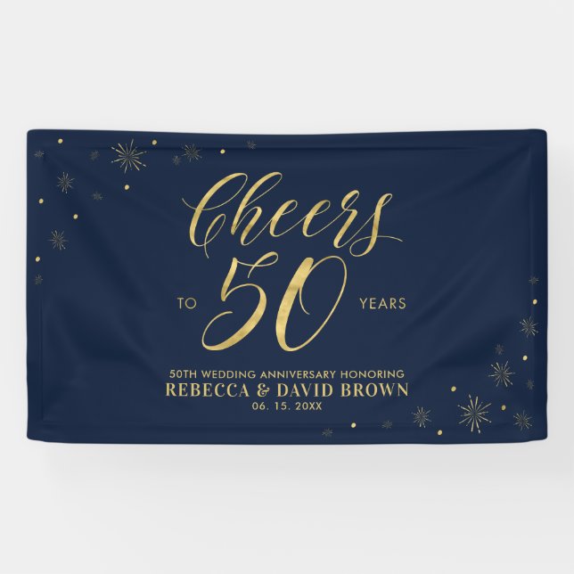 Gold & Navy Moderne 50 Jahre Hochzeit Banner (Horizontal)