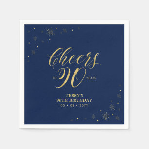 Gold & Navy Moderne 90. Geburtstagsfeier Serviette