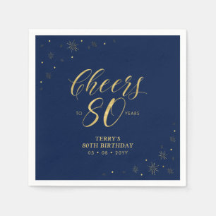 Gold & Navy Moderne Cheers 80. Geburtstagsfeier Serviette