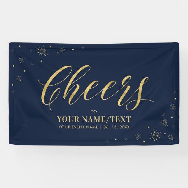 Gold & Navy Moderne Cheers Jedes Anlasses Party Banner (Horizontal)