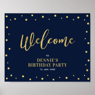Gold & Navy   Moderne Confetti-Willkommensparty-Ta Poster