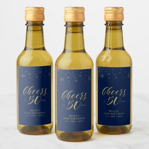 Gold & Navy Prost 50 Jahre, 50. Geburtstagsfeier Weinetikett