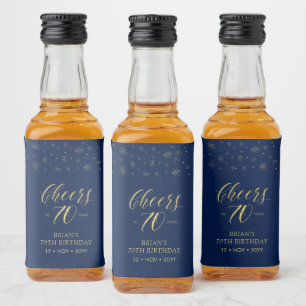 Gold & Navy Prost 70 Jahre, 70. Geburtstagsfeier Alkoholflaschenetikett