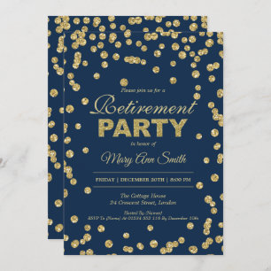 Gold Navy Retirement Party Glitzer Confetti Einladung