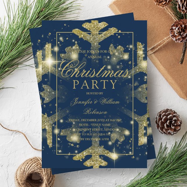 Gold Navy Snowflake Weihnachtsfeier Einladung (Gold Navy Snowflake Xmas Holiday Party Invitation)